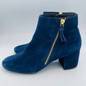 Women’s Cole Haan Blue Suede Block Heel Ankle Boots Size 10.5  Side Zippers